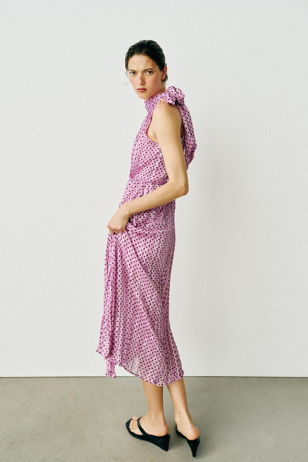 VESTIDO MIDI LUNARES LAZO / Rosa / Lila - Zara фото 6