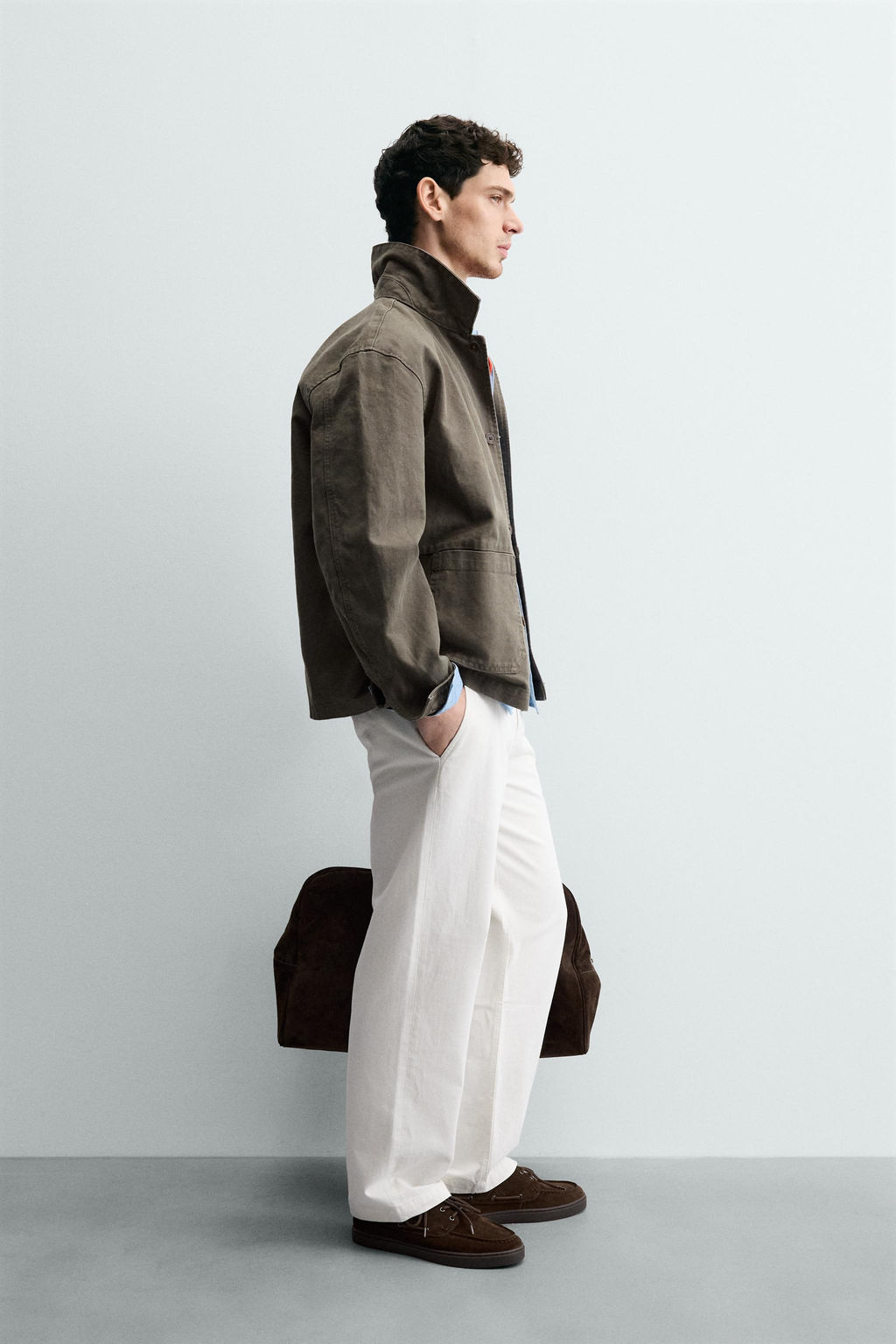 SOBRECAMISA RELAXED FIT CANVAS LAVADO / Marr?n / Topo - Zara фото 4