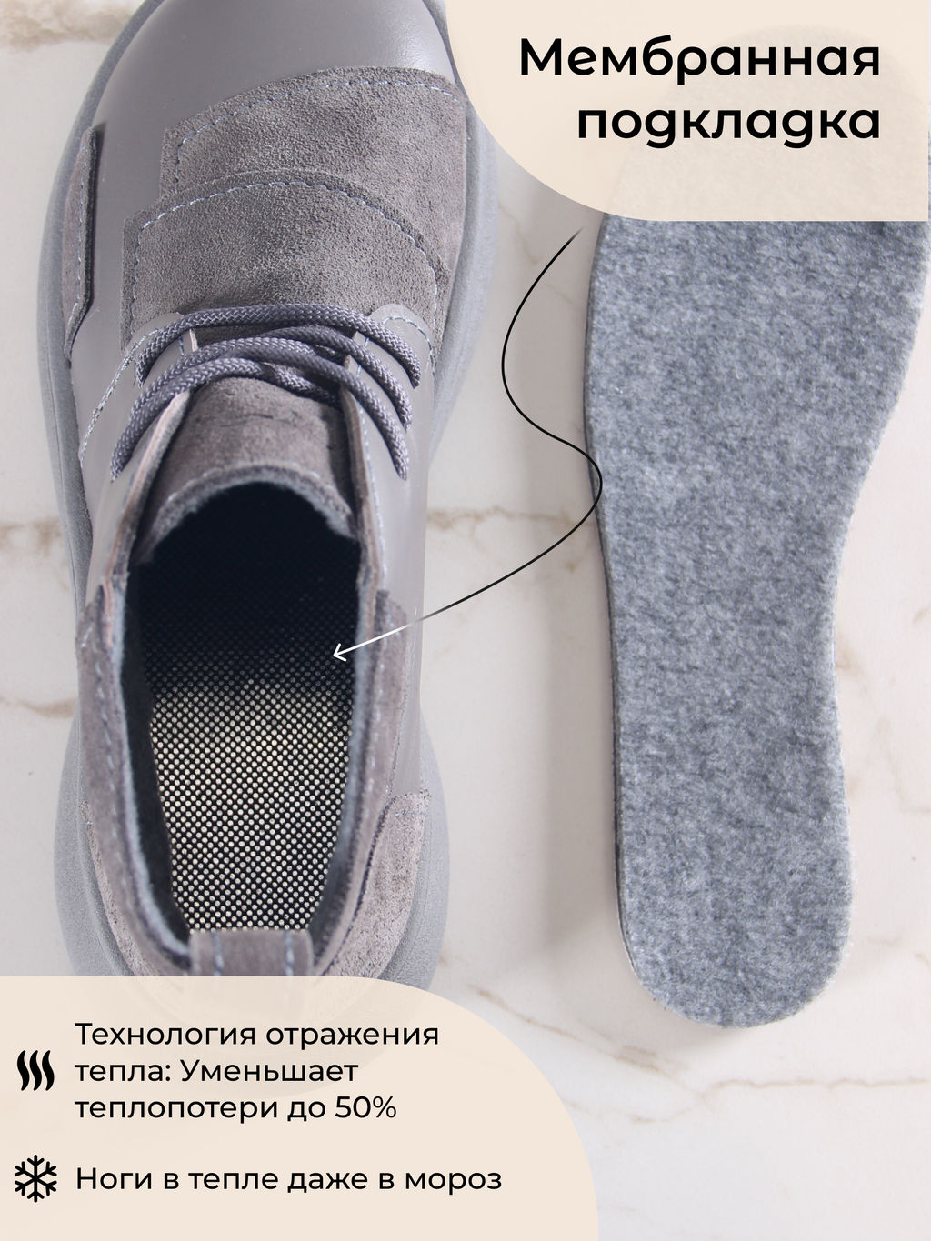 Ботинки EDART 305.927gr. Серый замок замша+серый игуана+серый/мех фото 3