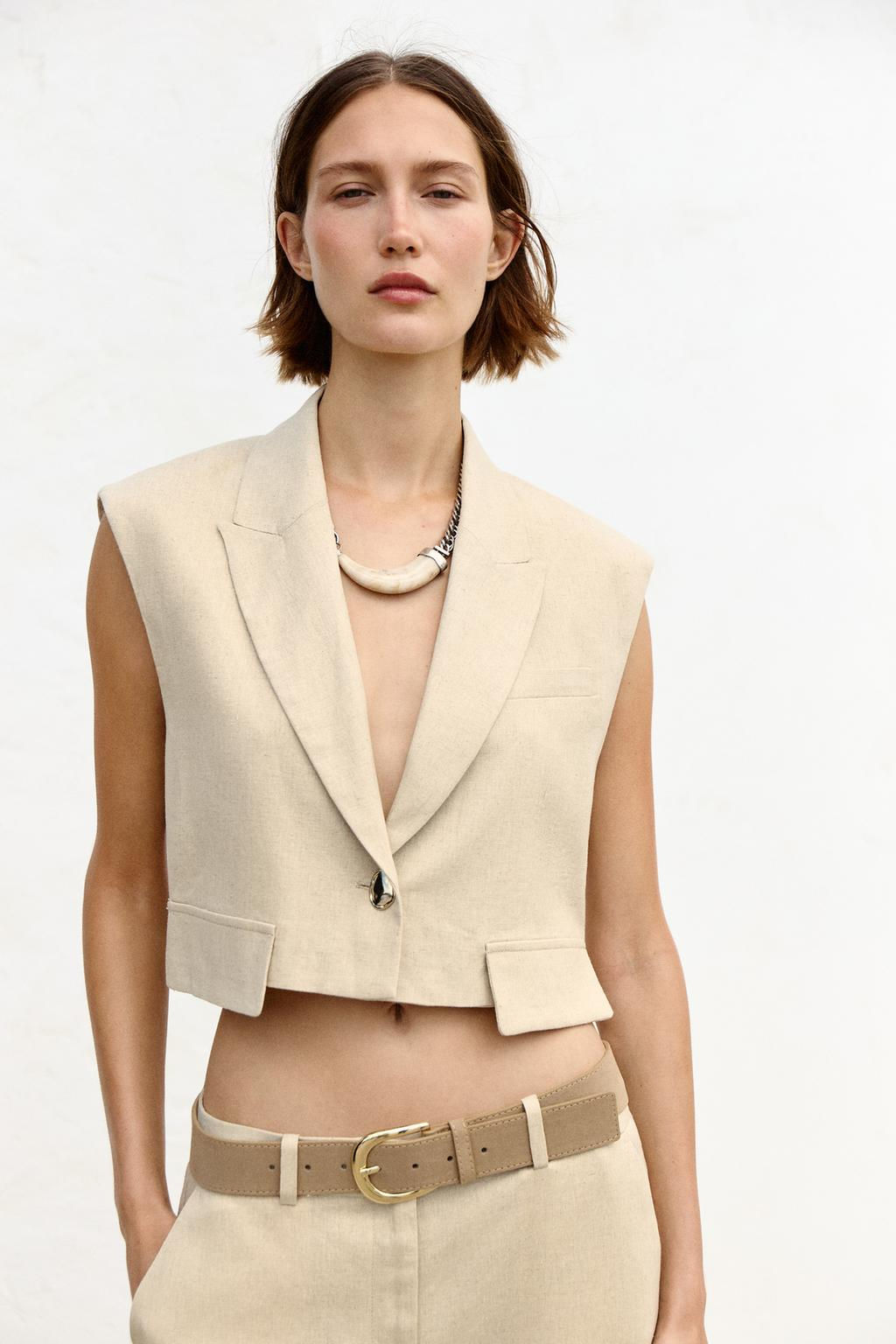 LINEN BLEND SHORT WAISTCOAT - Zara фото 2