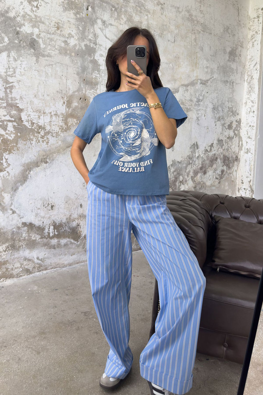 Indigo %100 Kal?n Pamuklu Regular/Normal Kal?p Bask?l? Orme T-Shirt TWOSS25TS00076