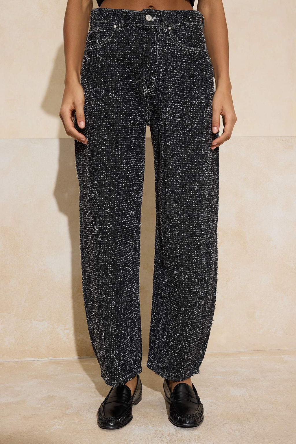 Siyah Dokulu Kumas Yuksek Bel Barrel Baggy Jeans TWOSS26JE00057 - Trendyolmilla фото 3