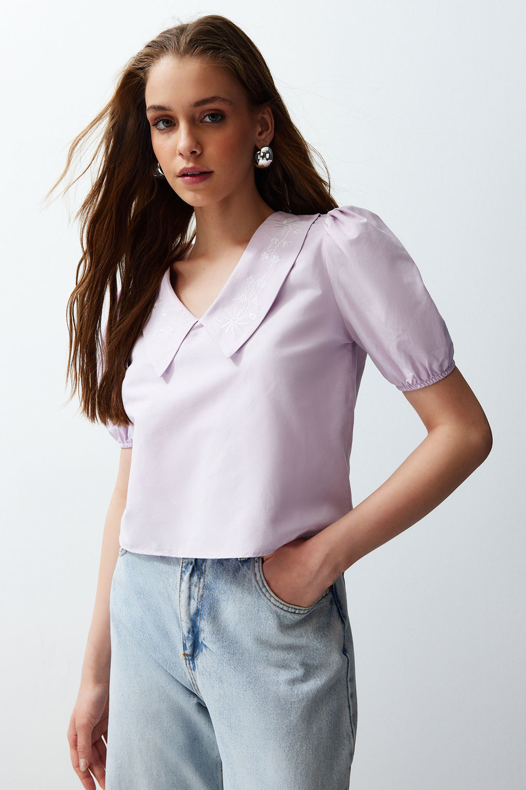 Lila Yaka Detayl? Dokuma Bluz TWOSS24BZ00335 - Trendyolmilla фото 4