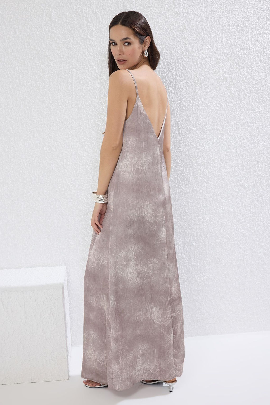 TRENDYOLMILLA Vizon Soyut Maxi Dokuma Elbise TWOSS25EL00745 фото 5