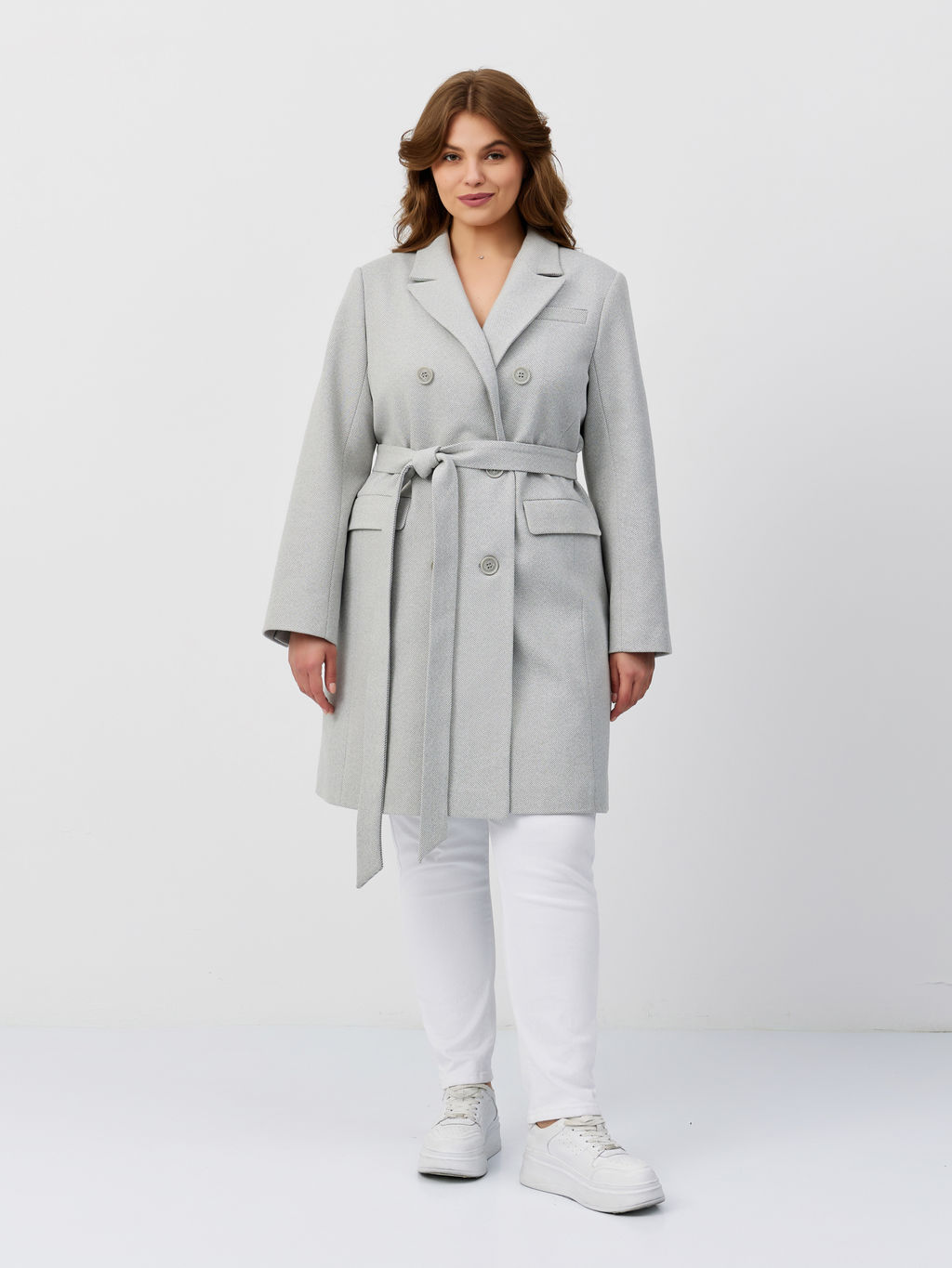 Пальто женское демисезонное 26897 (сильвер/ёлочка)