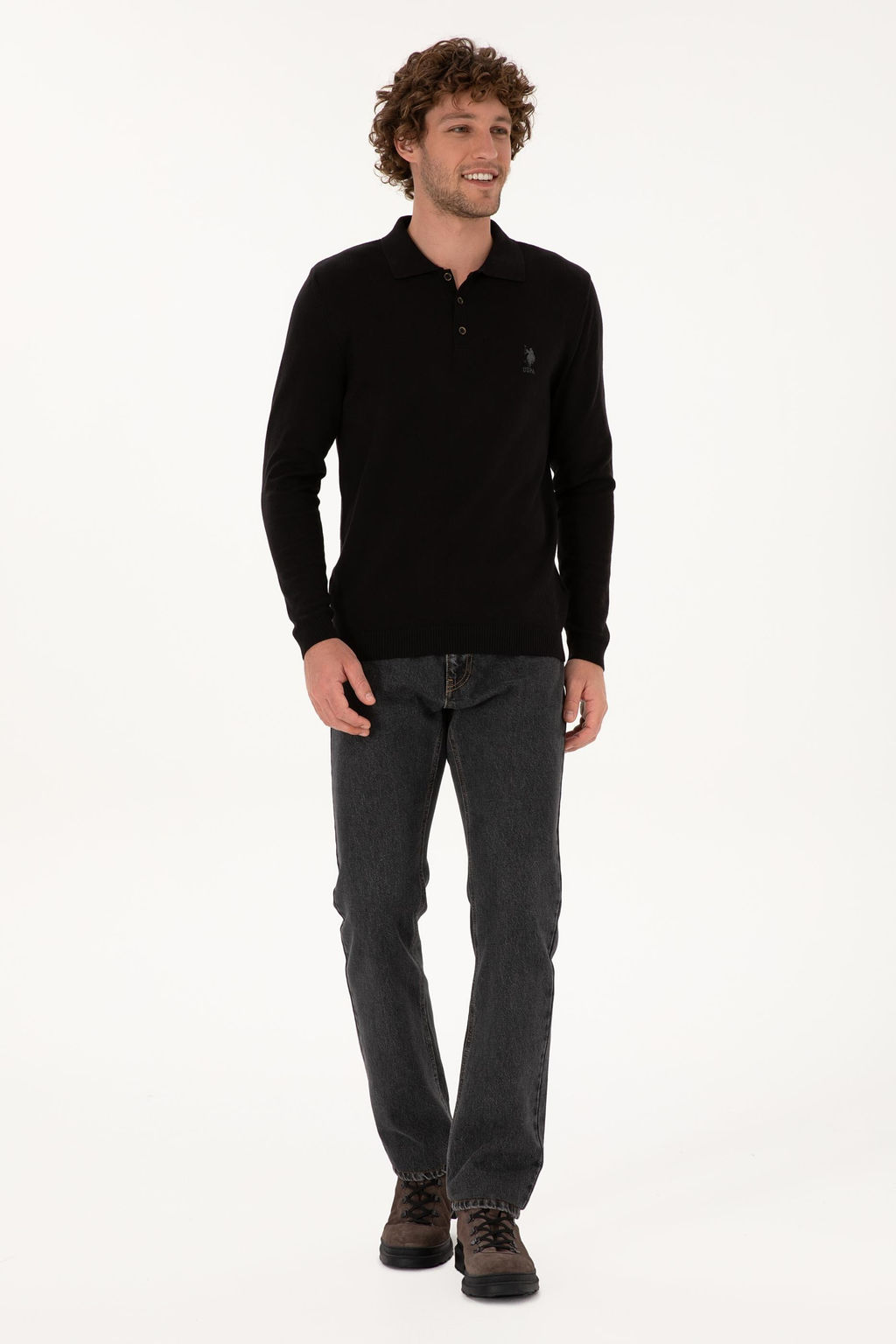 Erkek Slim Fit Polo Yaka Siyah Basic Kazak - U.s. polo assn фото 4