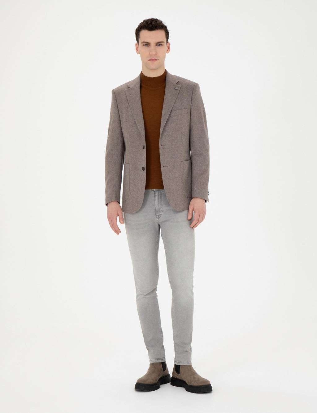 A__k Kahverengi Slim Fit %100 Ka_mir Ceket