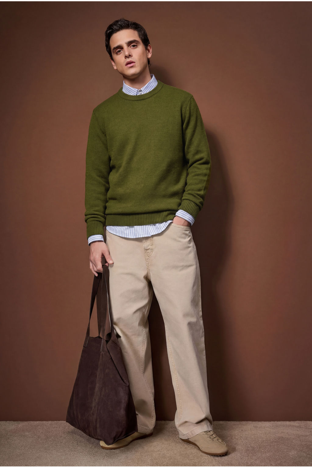 Haki Relaxed Bisiklet Yaka Kazak TMNAW26KZ00012