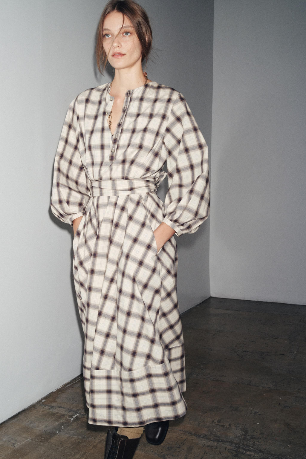 ZW COLLECTION CHECK SHIRT DRESS - Zara фото 3