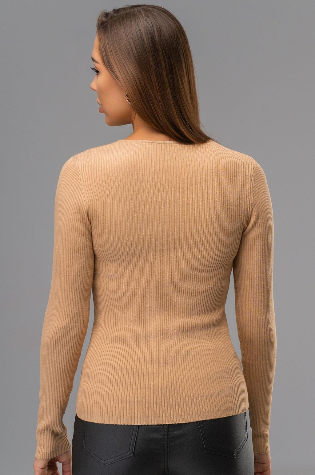 Женский джемпер в рубчик с V-вырезом Happyfox