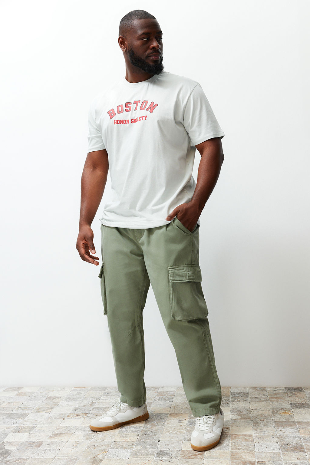 Ac?k Haki Regular Fit Kargo Cepli Beli Bagc?kl? Buyuk BedenPantolon TMNSS24AR00002