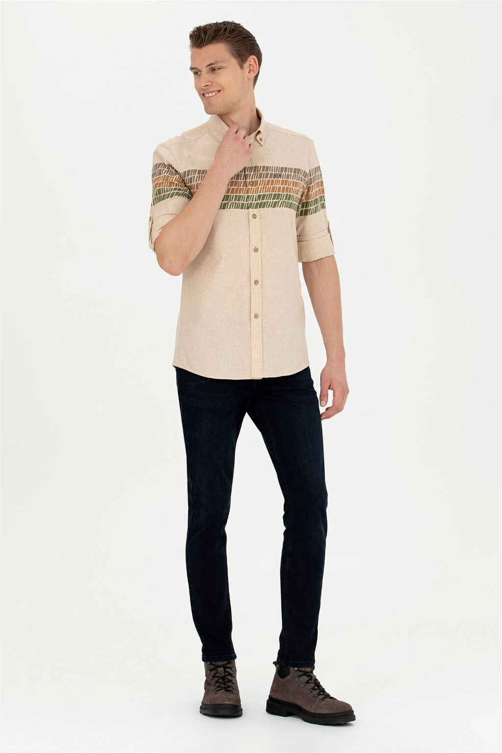 Мужская бежевая рубашка с длинным рукавом - U.s. polo assn фото 4