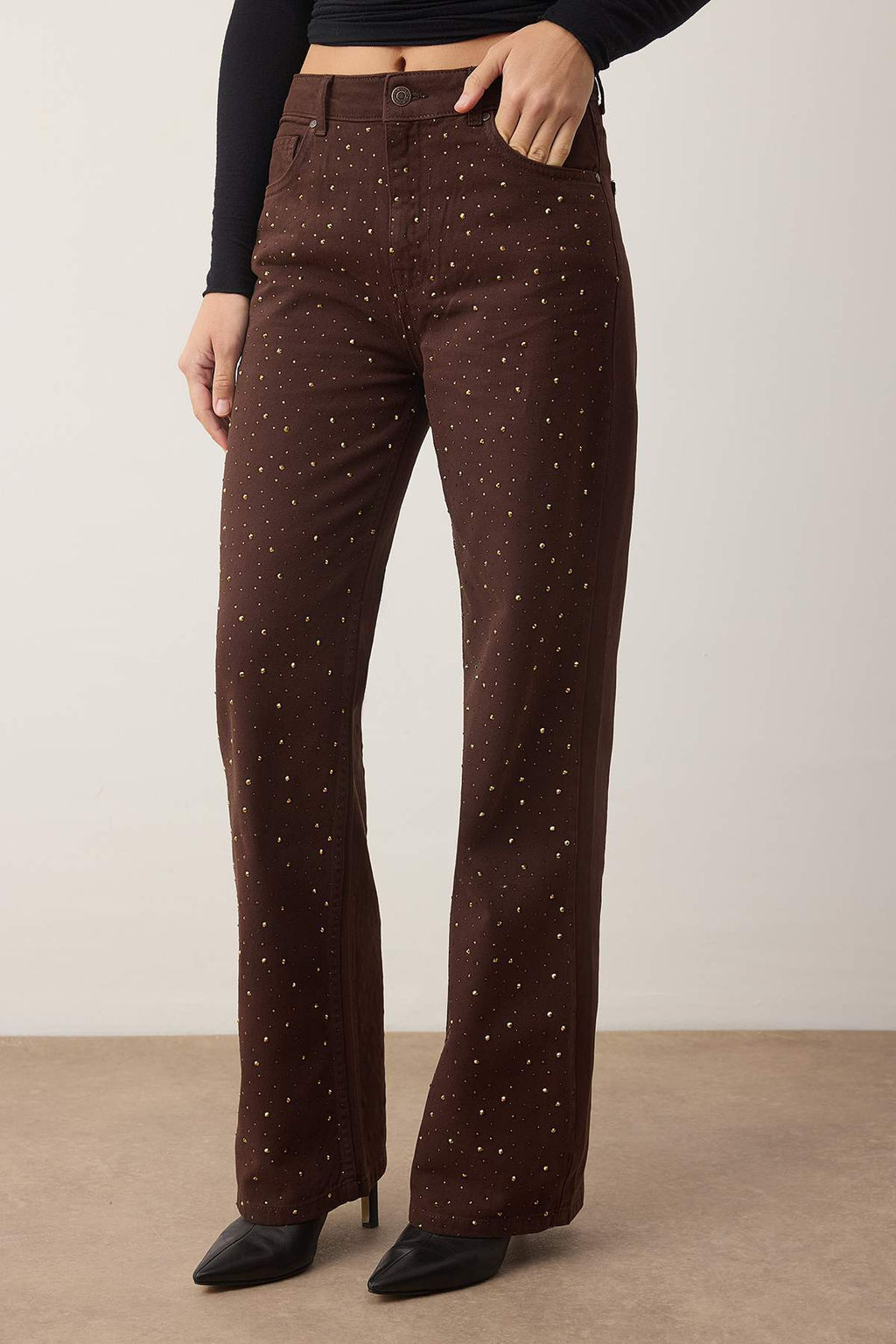 TRENDYOLMILLA Siyah Tasl? Yuksek Bel Wide Leg Jeans TWOAW23JE00442  фото 12