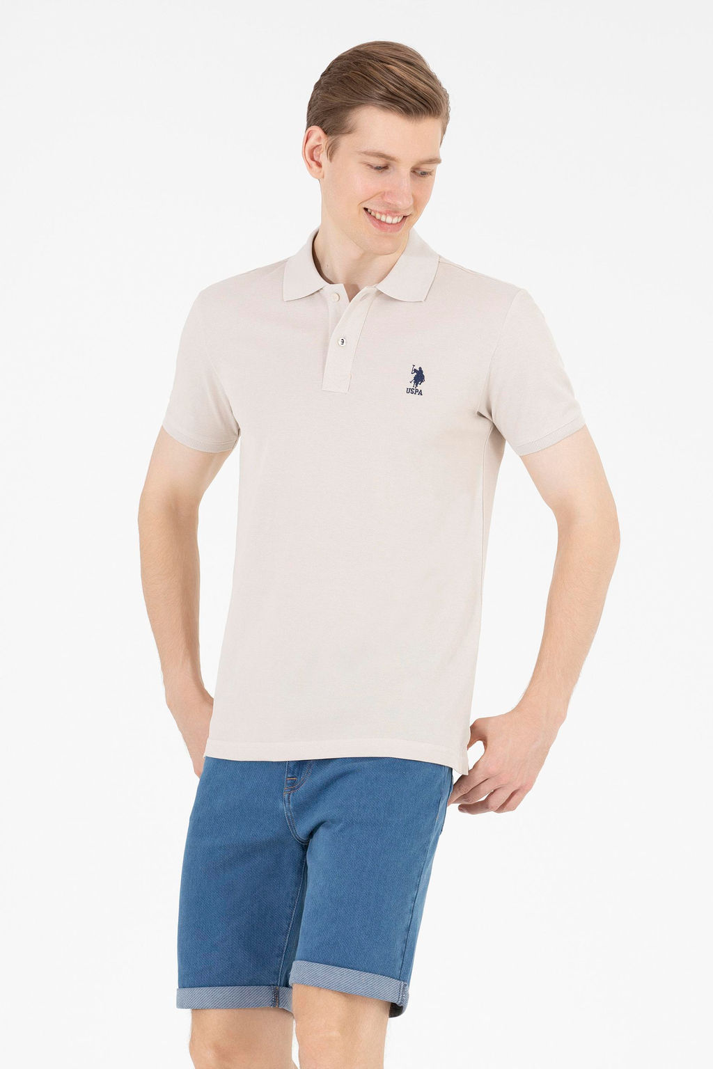 U. S. Polo Assn Мужская базовая футболка с воротником-поло Stone - U.s. polo assn фото 2