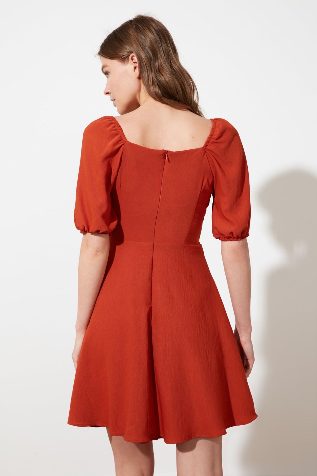 TRENDYOLMILLA Kiremit A Kesim Balon Kollu Mini Dokuma Elbise TWOSS20EL2314  фото 10