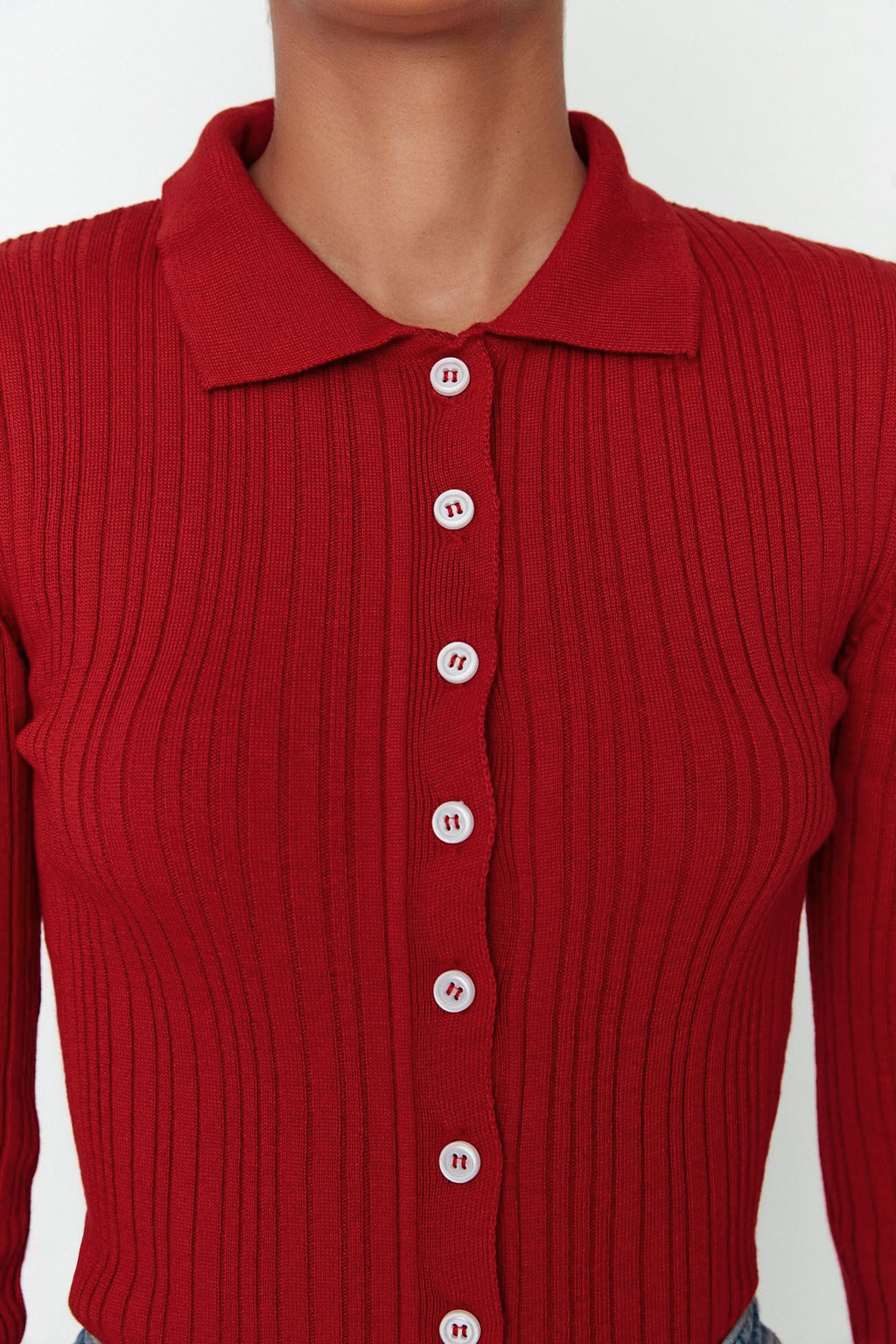 TRENDYOLMILLA Kahverengi Fitilli Polo Yaka Triko H?rka TWOAW20HI0070 фото 3