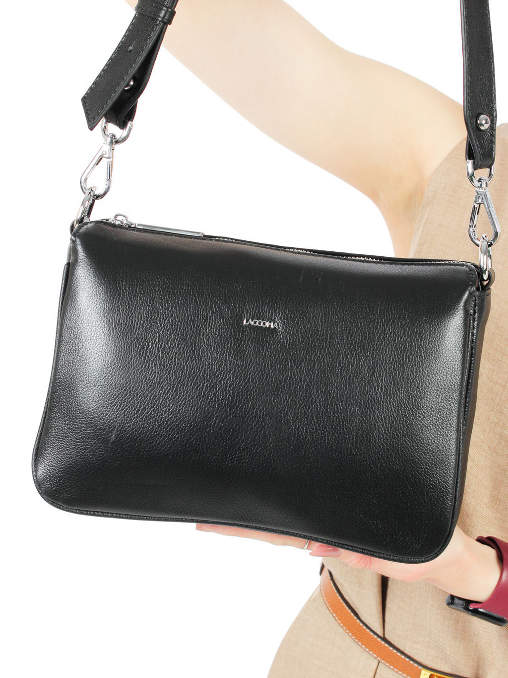 LACCOMA сумка АС2061Ш-черный натуральная кожа хлопок