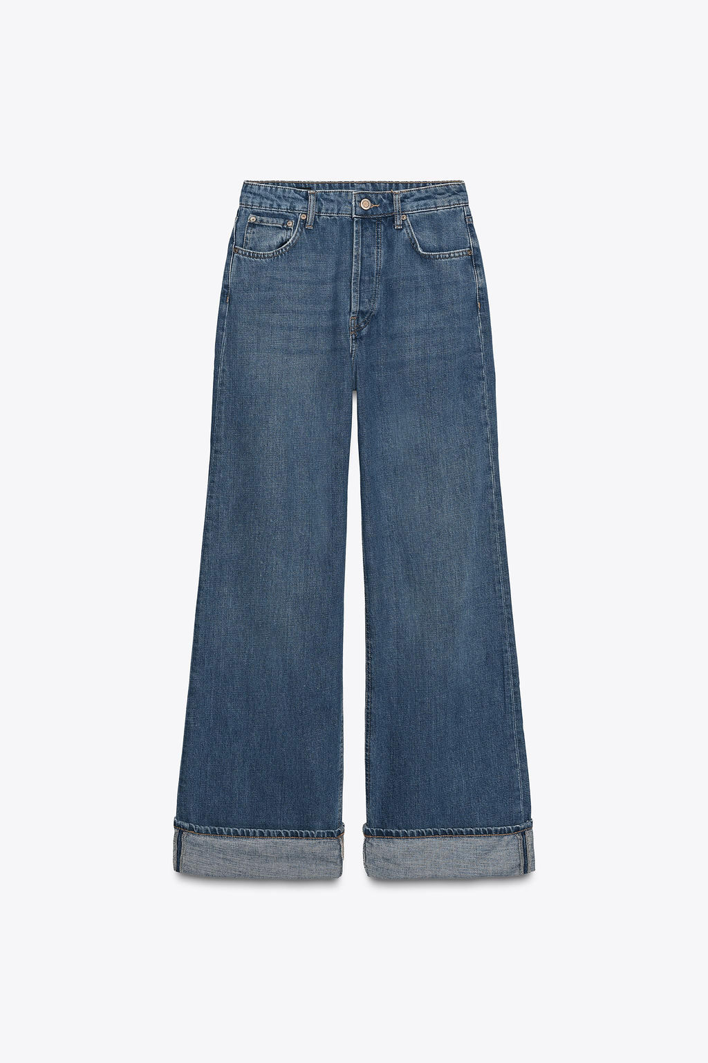 ZW COLLECTION MID-WAIST TURN-UP HEM JEANS - Zara фото 8