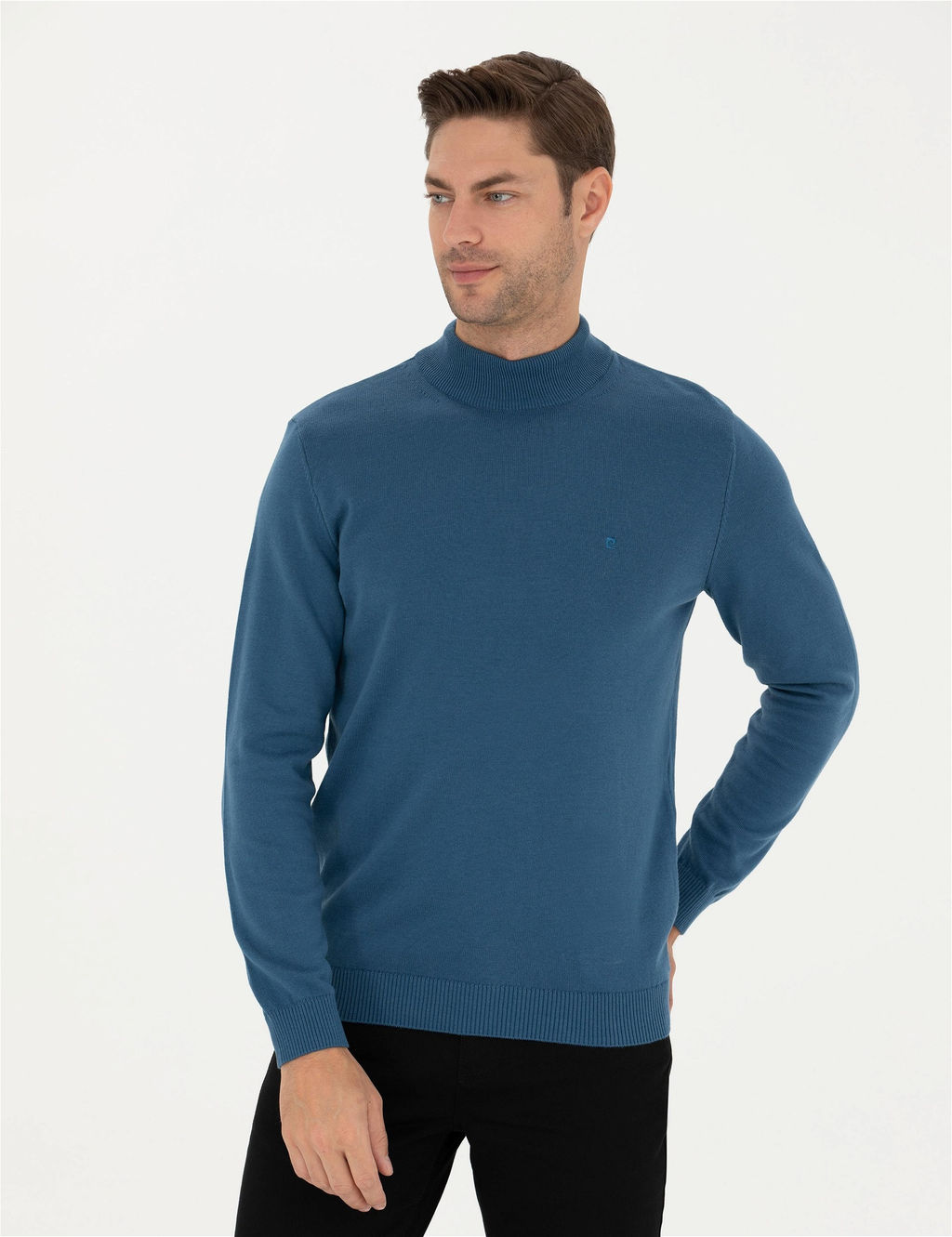 Kobalt Slim Fit Yar_m Bal_k__ Yaka Basic Triko Kazak - Pierre cardin фото 3