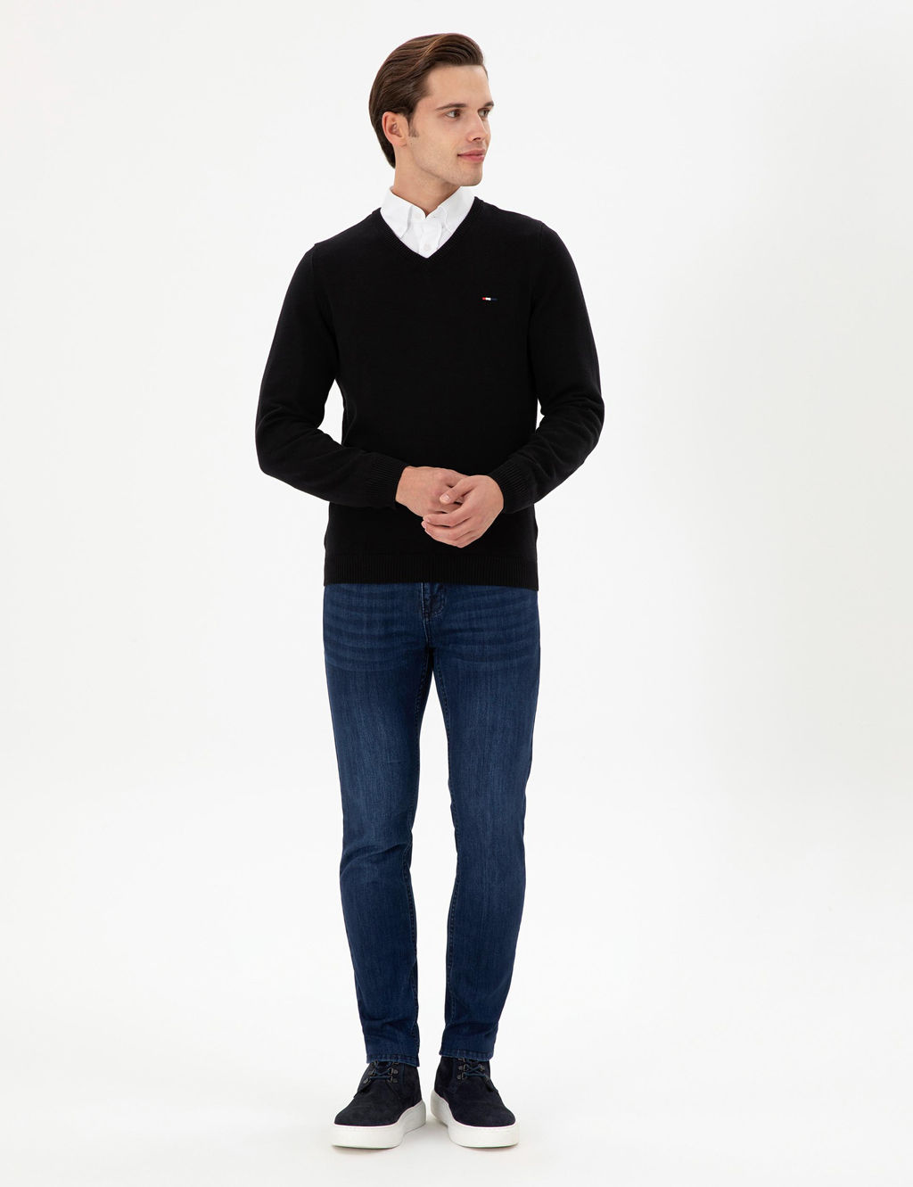 Erkek Slim Fit V Yaka Siyah Basic Kazak - U.s. polo assn фото 4