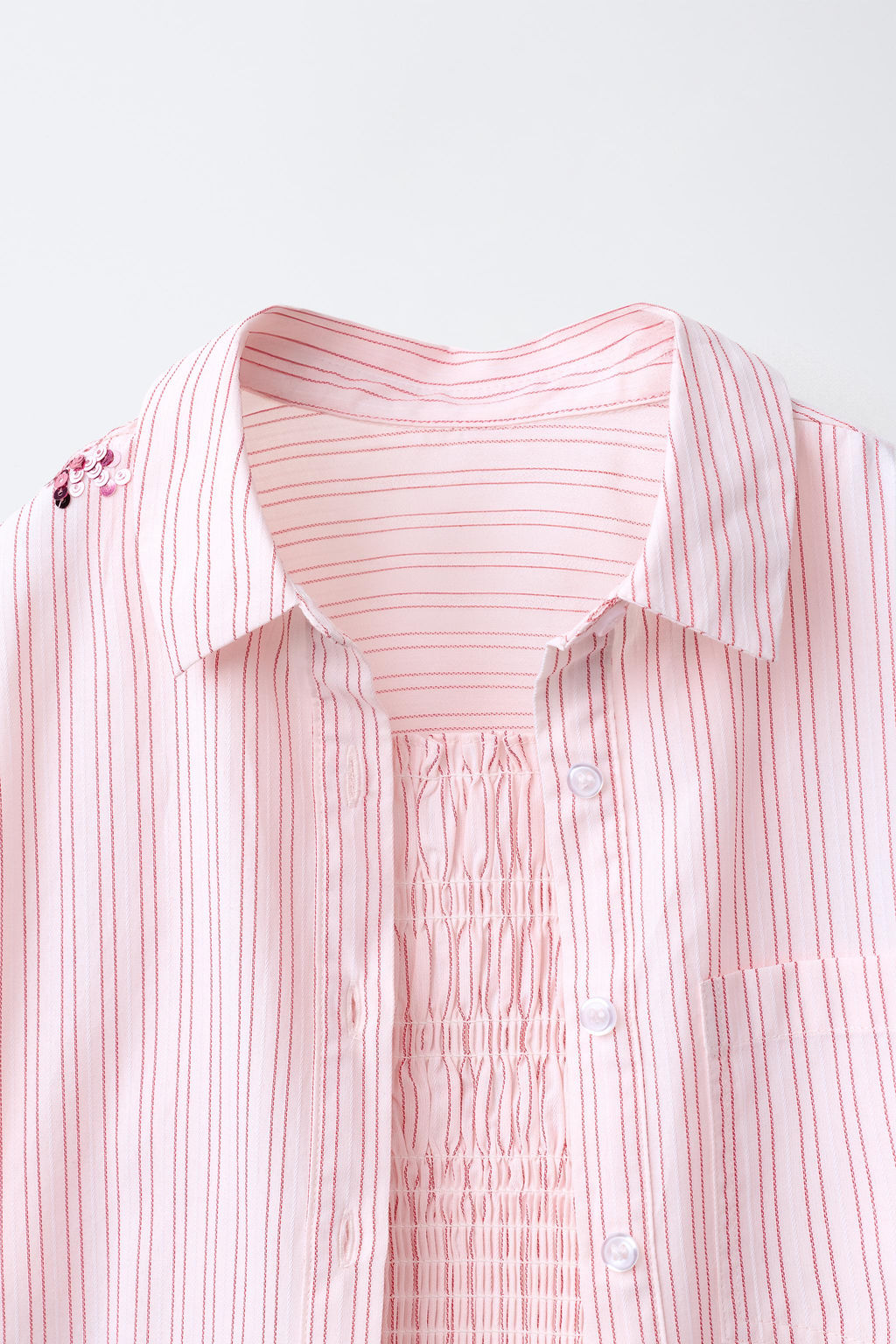 CAMISA Y TOP RAYAS FLORES LENTEJUELAS / Rosa pastel - Zara фото 11