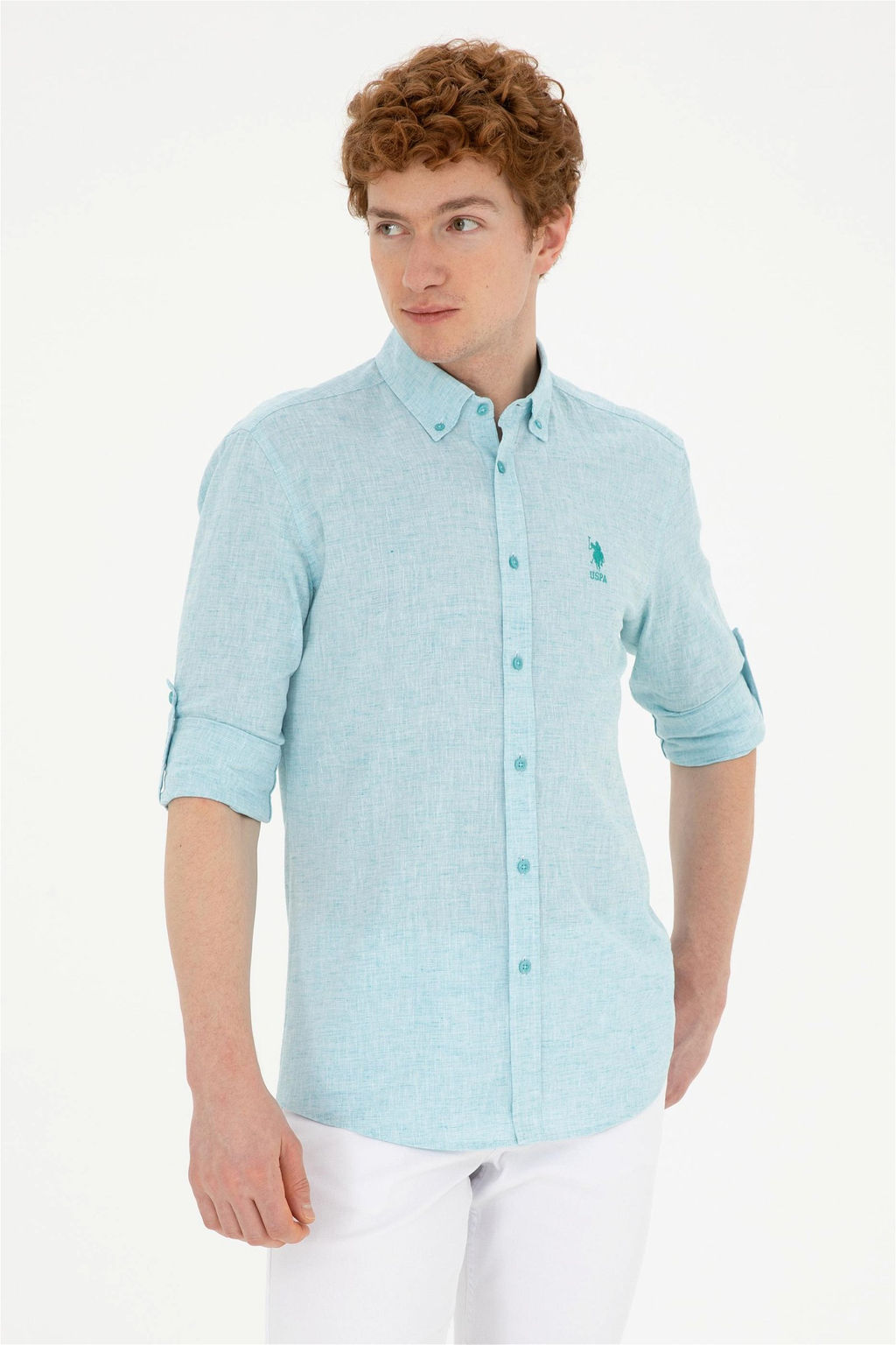 Мужская мятная рубашка с длинным рукавом Неожиданная скидка в корзине