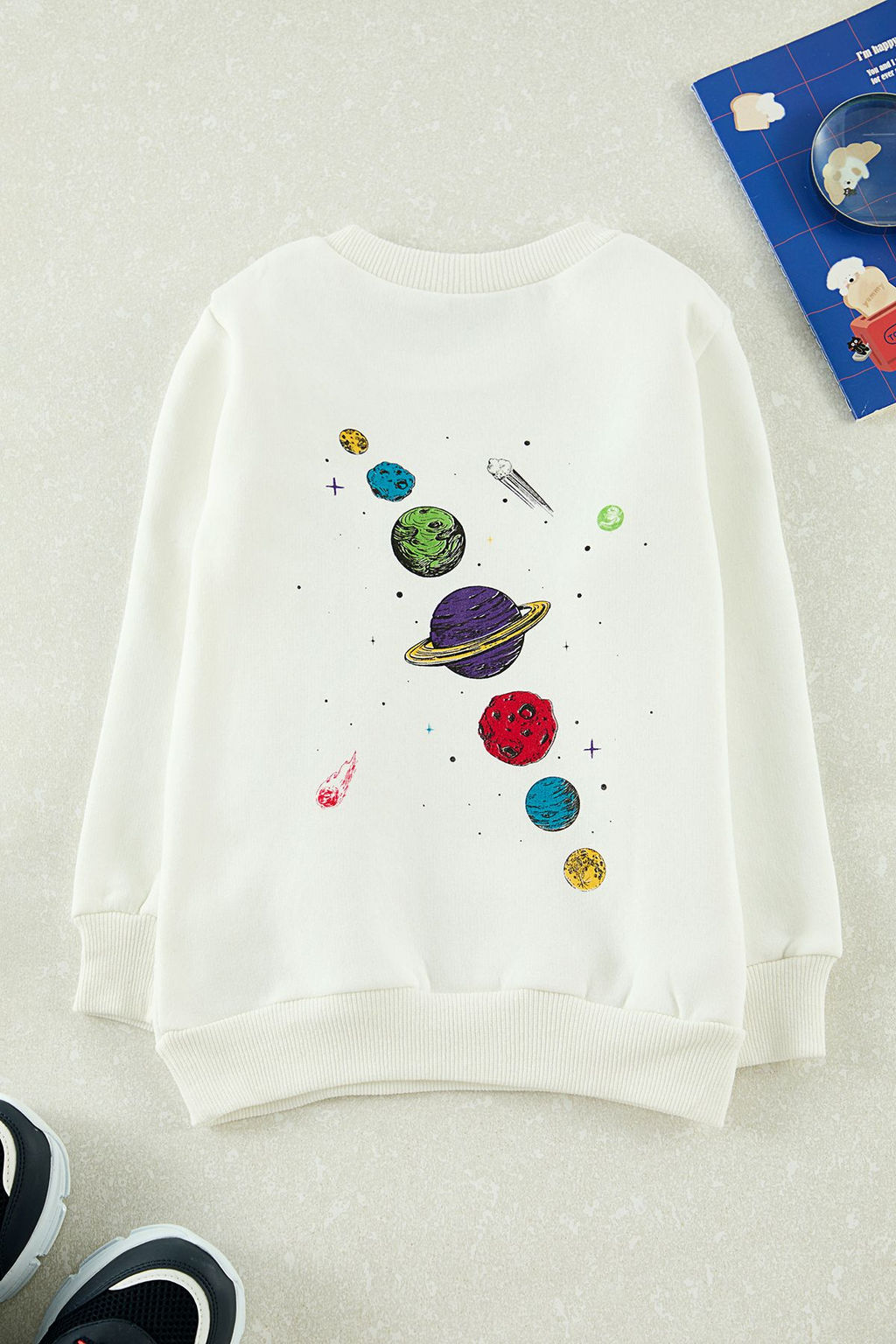 Beyaz K?z Cocuk S?rt Bask?l? Mini Me Orme Sweatshirt TKDAW25SW00051