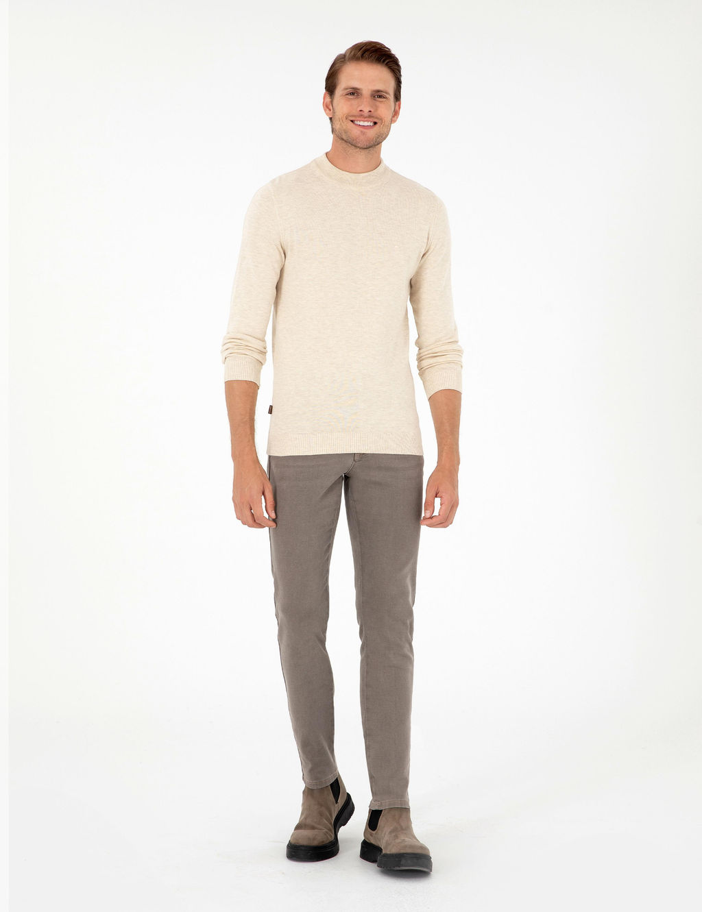 Krem Melanj Slim Fit Yar_m Bal_k__ Yaka Basic Triko Kazak - Pierre cardin фото 4