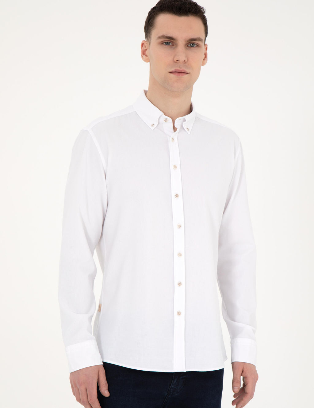 Рубашка Pierre Cardin Slim Fit белая с длинным рукавом