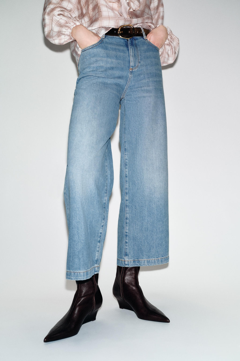 Z.08 BELTED WIDE-LEG CROPPED JEANS - Zara фото 2