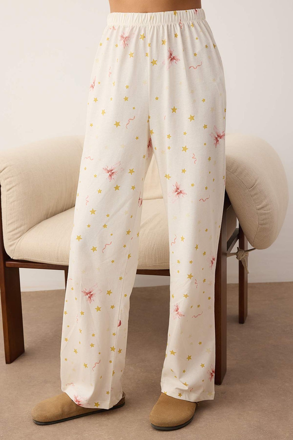 Ekru Kurdele ve Y?ld?z Bask?l? Orme Pijama Tak?m? THMAW26PT00116 - Trendyolmilla фото 3