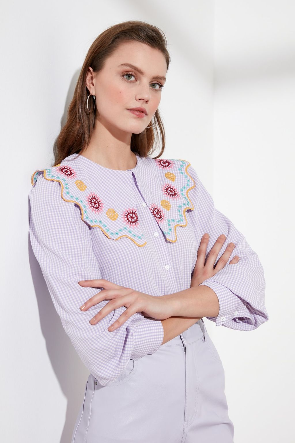 TRENDYOLMILLA Yesil Nak?s Detayl? Gofre Kumas Regular Normal Kal?p Dokuma Gomlek TWOSS21GO0232 фото 10