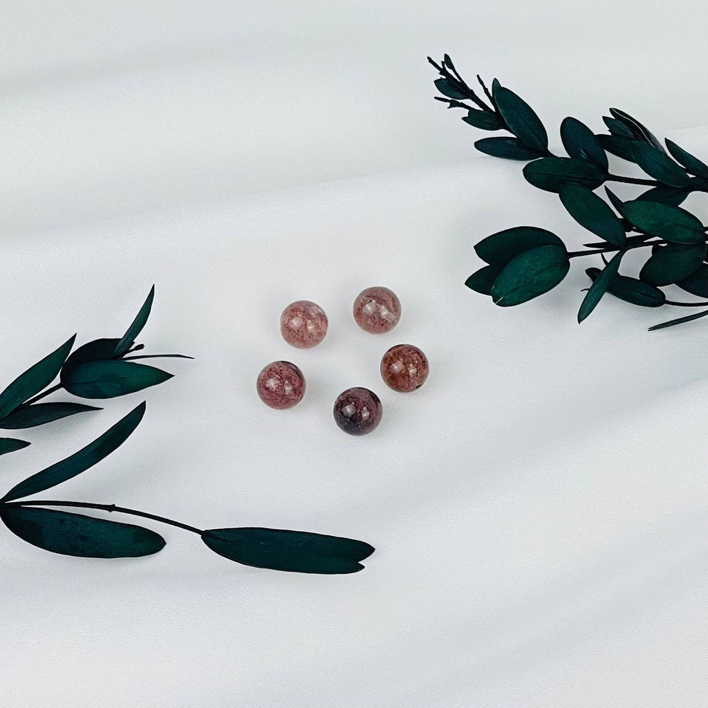 Бусины для украшений из Клубничного кварца (5 шт)