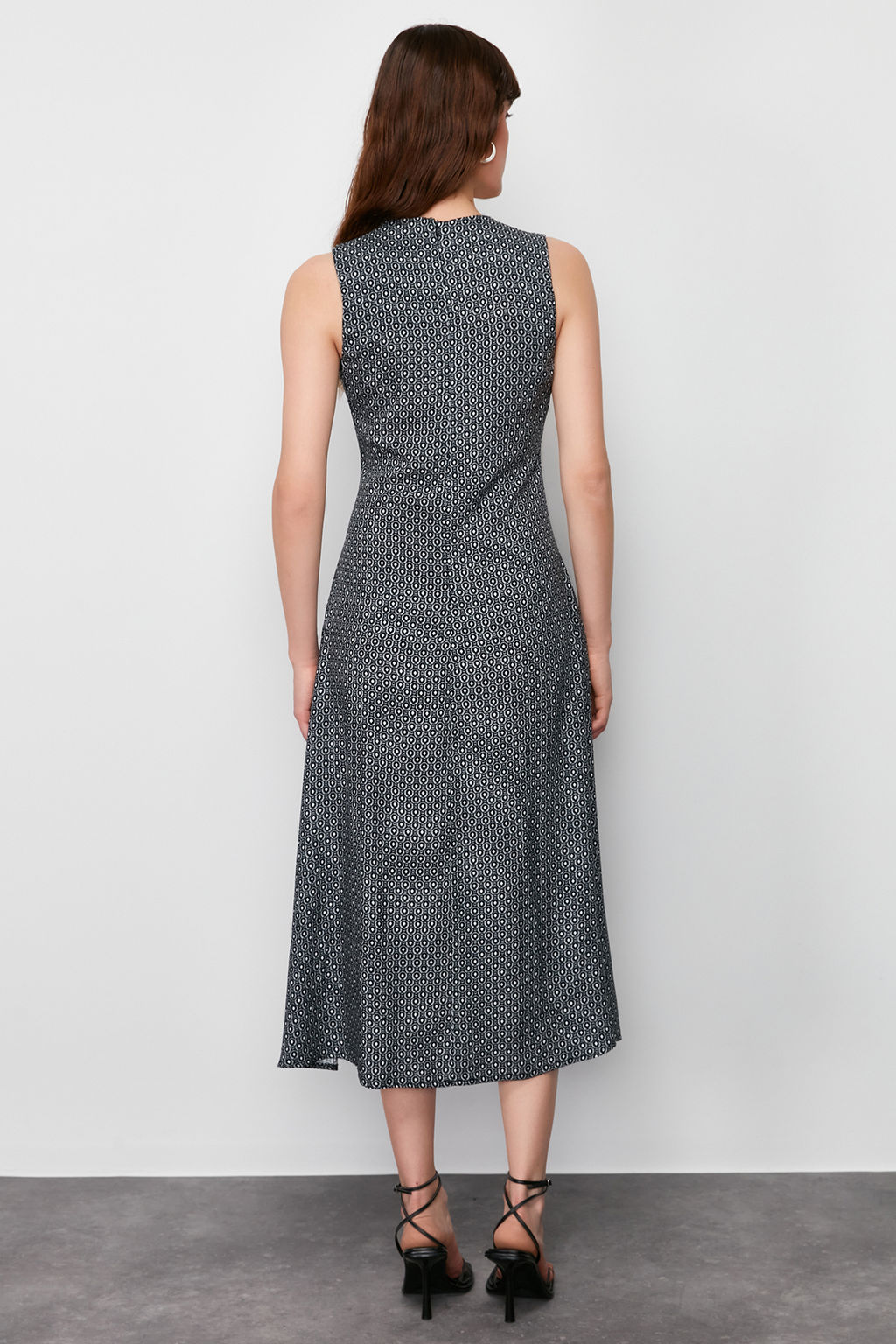 SiyahGeometrik Desenli Duz Kesim Midi Dokuma Elbise TWOSS24EL00706 - Trendyolmilla фото 6
