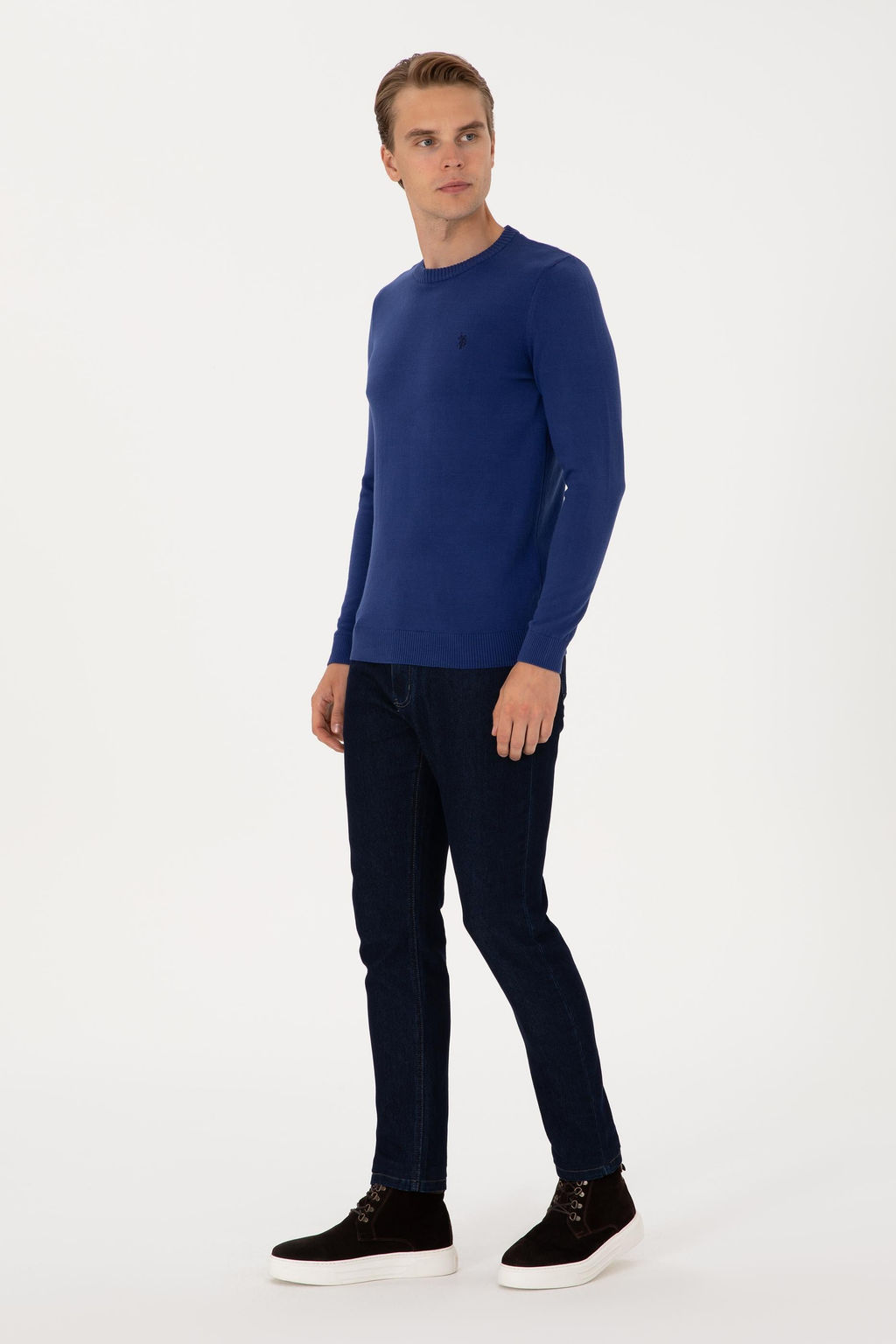 Erkek Slim Fit Bisiklet Yaka _ndigo Basic Kazak - U.s. polo assn фото 4
