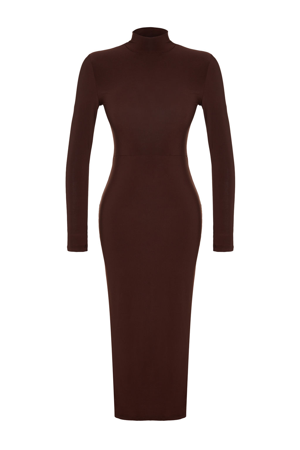 TRENDYOLMILLA Kahverengi Dik Yaka Fitted/Vucuda Oturan Maxi Esnek Orme Kalem Elbise TWOAW24EL00614  фото 7
