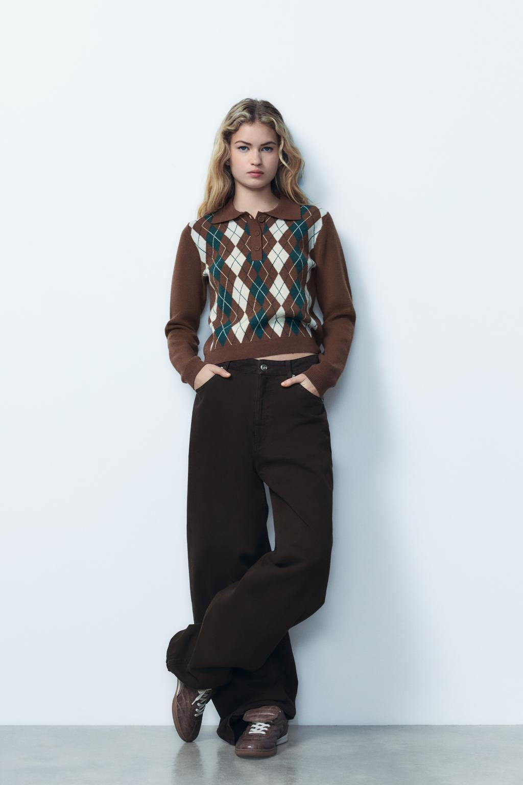 ARGYLE JACQUARD POLO SWEATER - Zara фото 10
