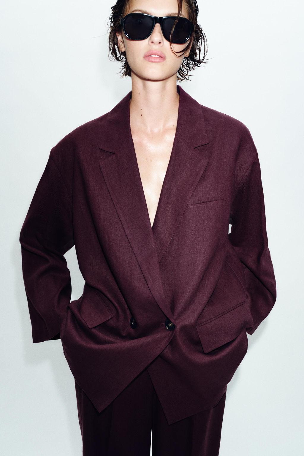 BLAZER CRUZADA CON LINO / Berenjena - Zara фото 2