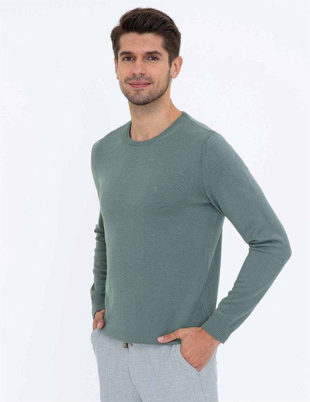 Ye_il Slim Fit Bisiklet Yaka Basic Triko Kazak - Pierre cardin фото 3
