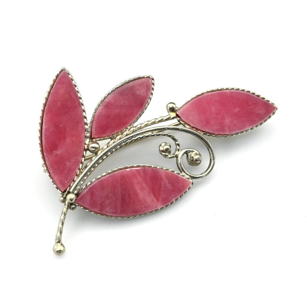 Брошь родонит "Орлец" веточка 53*30мм.