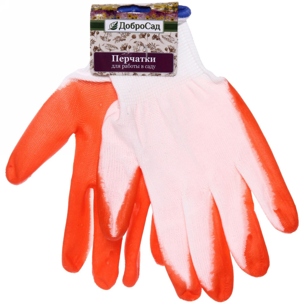 Цена за 12 шт. Перчатки нейлоновые с резиновым покрытием полуоблитые 10 р-р ДоброСад