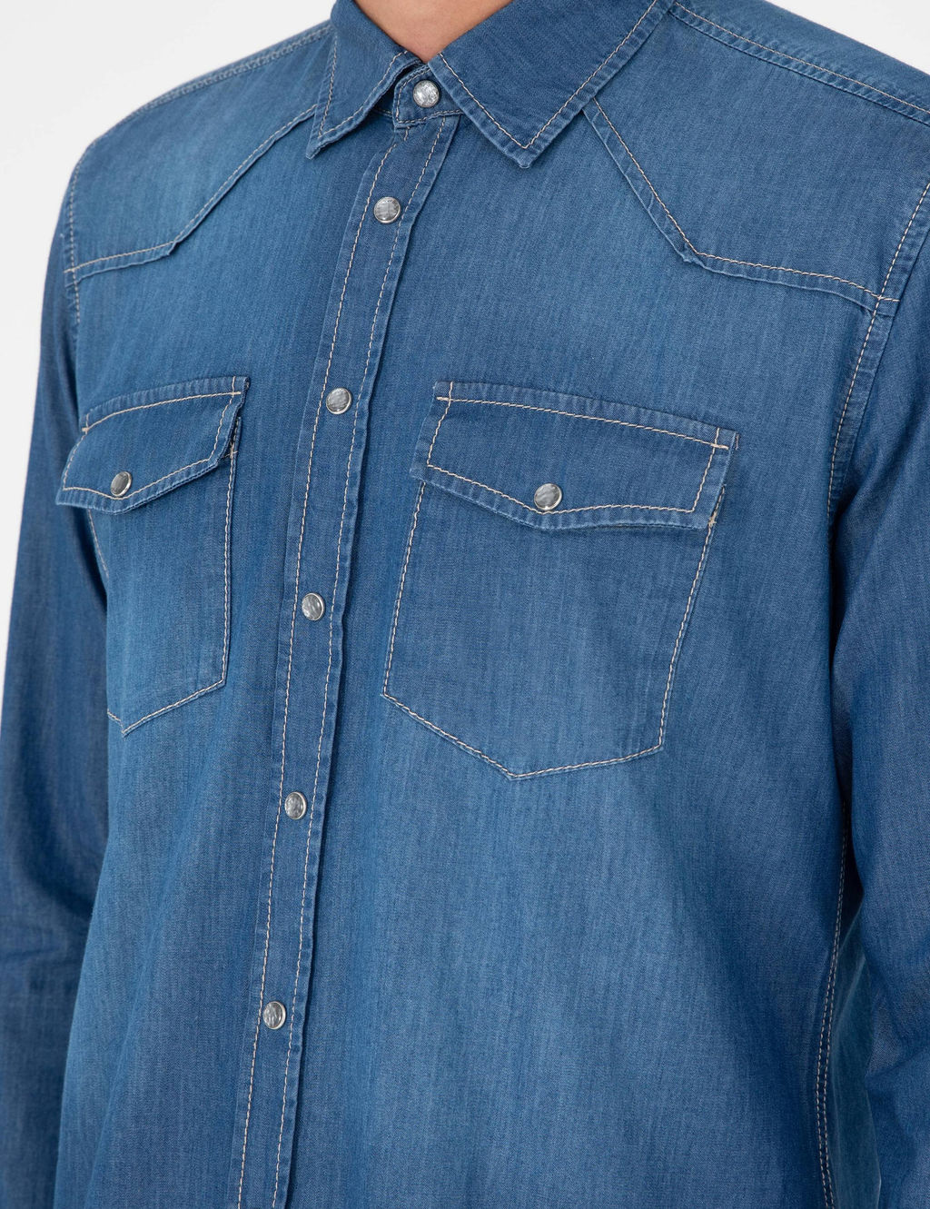 Синяя джинсовая рубашка классического кроя - Cacharel фото 7