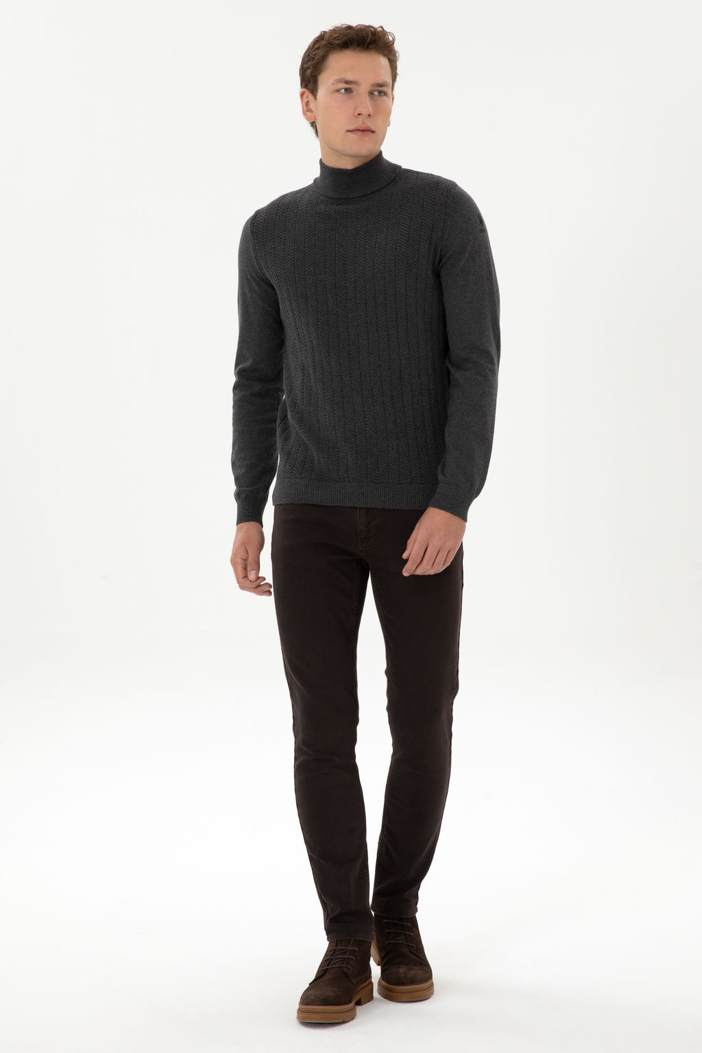 Erkek Slim Fit Yar_m Bal_k__ Yaka Antrasit Melanj Kazak - U.s. polo assn фото 11