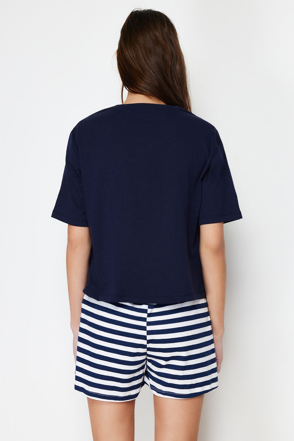 Trendyolmilla Lacivert %100 Pamuklu Ay?c?kl? Sortlu Orme Pijama Tak?m? THMSS24PT00039 фото 10