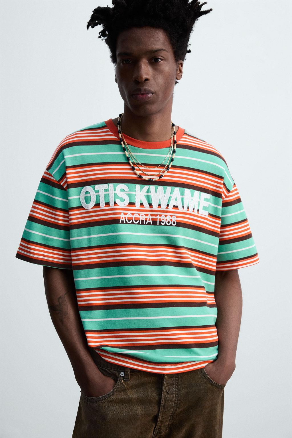 STRIPED EMBROIDERED T-SHIRT OTIS KWAME KYE QUAICOE - Zara фото 13