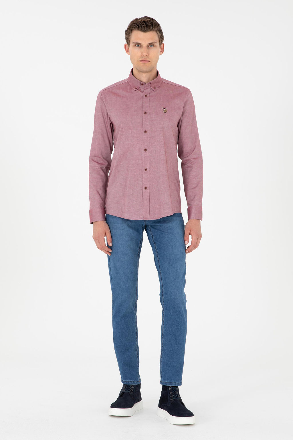 Мужская бордово-красная базовая рубашка с длинным рукавом Неожиданная скидка в корзине - U.s. polo assn фото 4