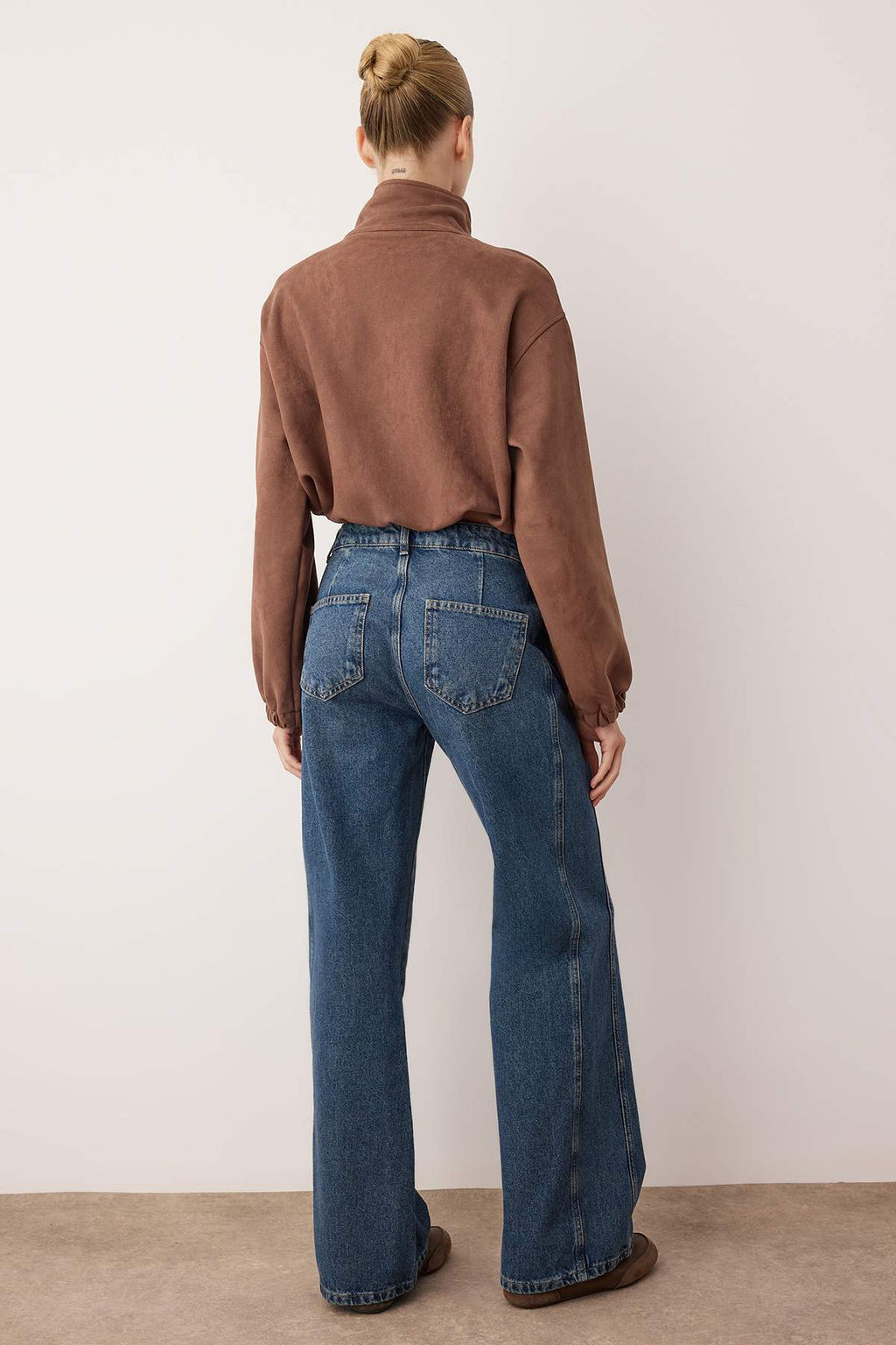 More Sustainable Koyu Mavi Rejeneratif Pamuk Normal Bel Dikis Detayl? Wide Leg Jeans TWOAW26JE00223 - Trendyolmilla фото 4