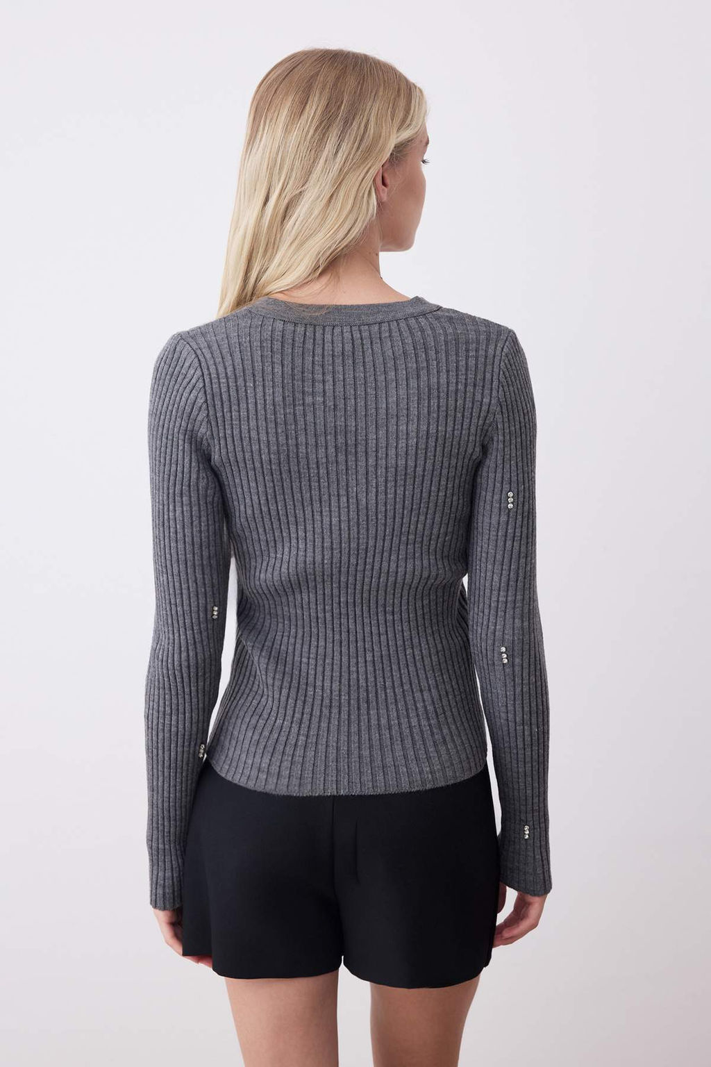 Antrasit Fitted/Vucuda Oturan Premium Iplik/Ozel Iplikli Tas Islemeli Triko Kazak TWOAW26KZ00005 - Trendyolmilla фото 4