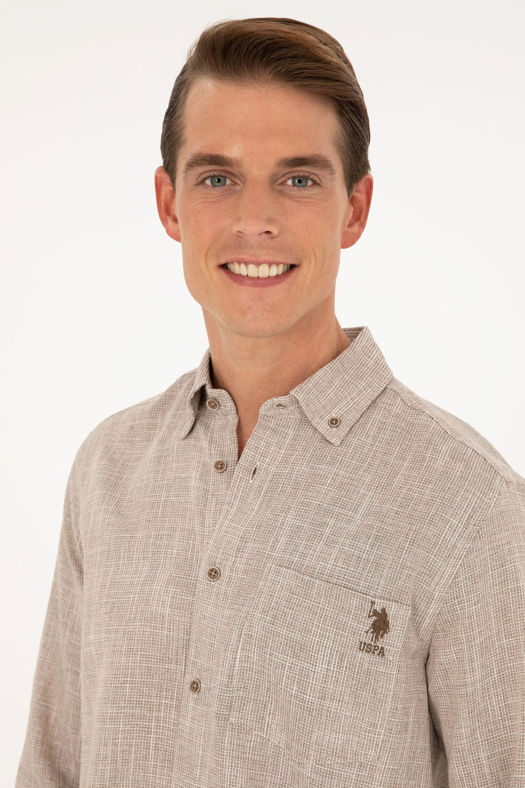 U. S. Polo Assn / Мужская рубашка цвета хаки с длинным рукавом - U.s. polo assn фото 2