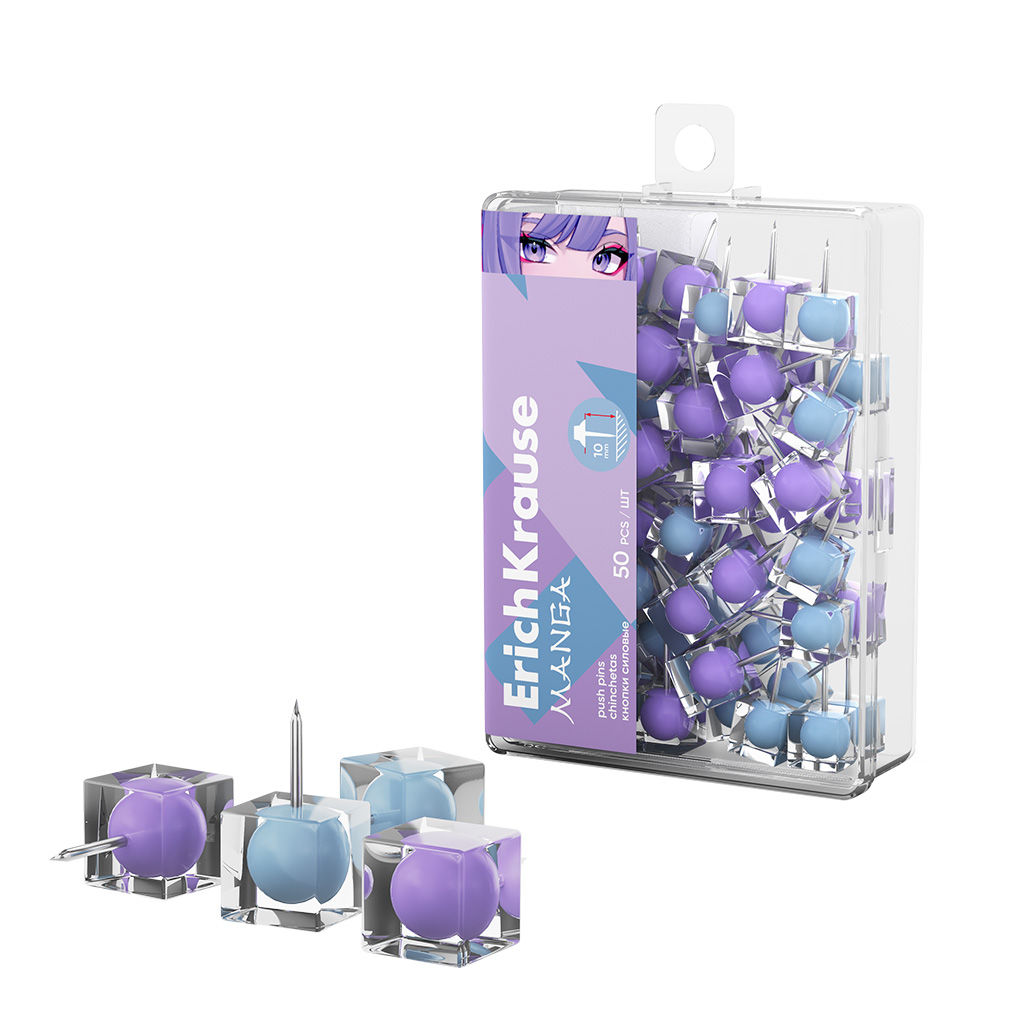 АКЦИЯ СТОК Цена за 48 шт. Кнопки силовые ErichKrause Manga, ассорти (в пластиковой коробке 50 шт.)